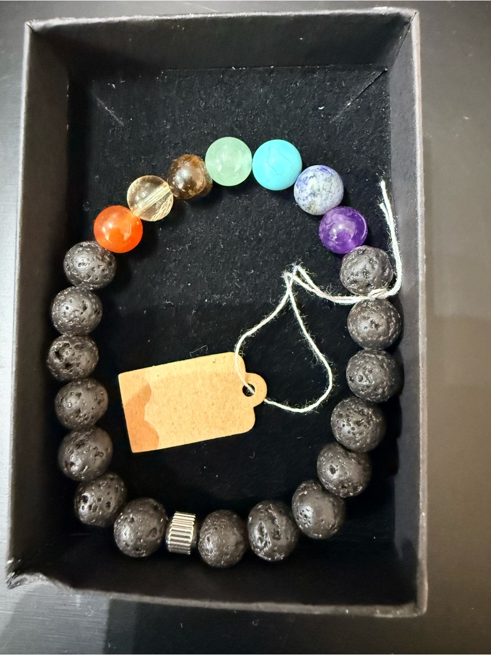 Multicolor Chakra Lava Bead Stretch Bracelet - Unbranded